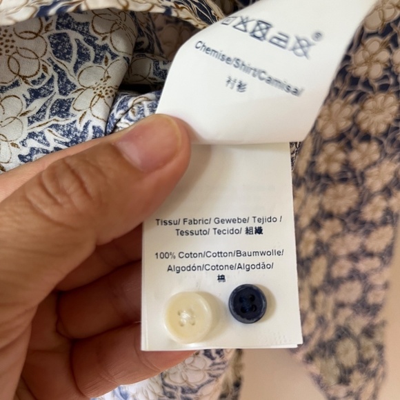 Serge Blanco Sz XL Floral Beige Navy Long Sleeve Shirt Classic Fit Italian - Picture 5 of 7